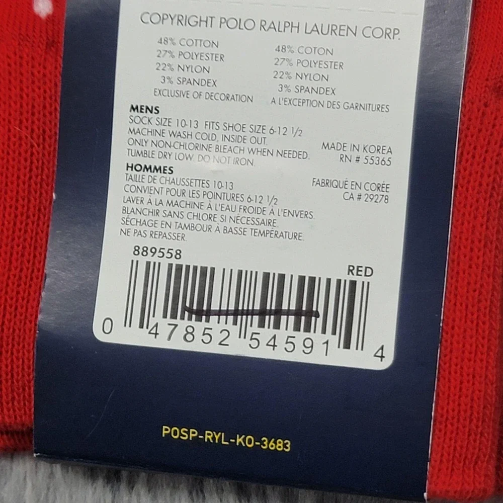 Polo Ralph Lauren Socks Mens 10-13 Red Paisley Pony Mid Calf Crew Cotton